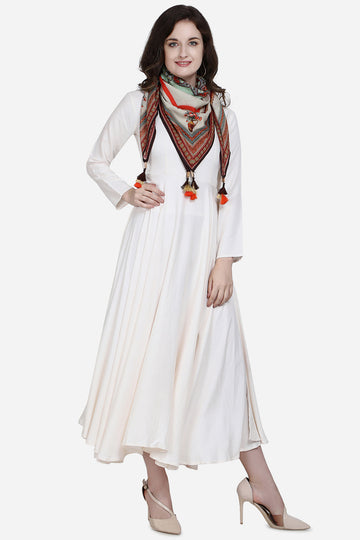 Ethnic Print Beige Color Pure Cotton Scarf